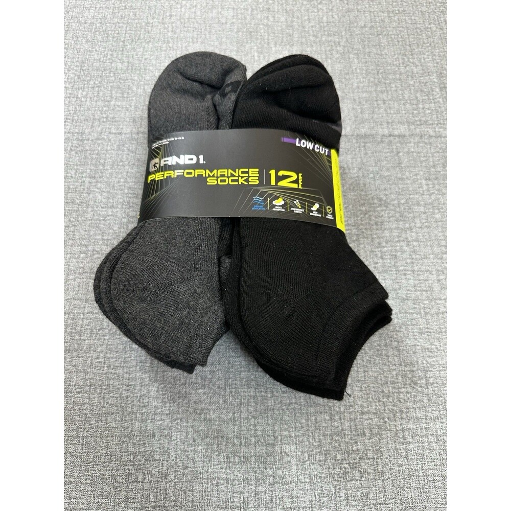 AND1 Low Cut Socks 12 Pack Charcoal Gray Athletic Performance No Show